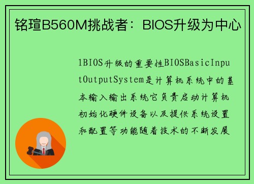 铭瑄B560M挑战者：BIOS升级为中心